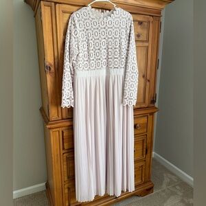 Dainty Jewells Light Pink Lace Bodice Pleated Maxi Dress